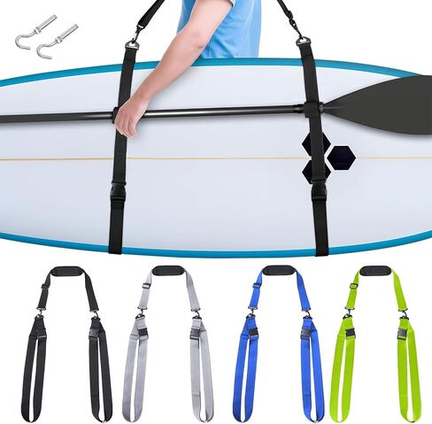 SUP Kayak Carry Strap Adjustable Shoulder Strap with 2 Kayak Storage Hooks, Surfboards, Longboards and Kayaks Adjustable Heavy-Duty Carrying Strap, Accessories Padded Over The Shoulder Sling (Green) in Kuwait