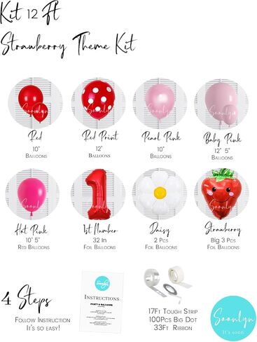 Soonlyn Berry First Birthday Decor 12Ft Strawberry Balloon Arch Kit with Strawberry Balloons Garland Foil First Daisy Dalloons for First Birthday Sweet Baby Shower, Red in Kuwait