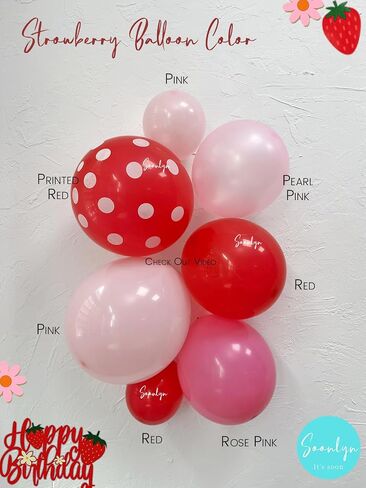 Soonlyn Berry First Birthday Decor 12Ft Strawberry Balloon Arch Kit with Strawberry Balloons Garland Foil First Daisy Dalloons for First Birthday Sweet Baby Shower, Red in Kuwait