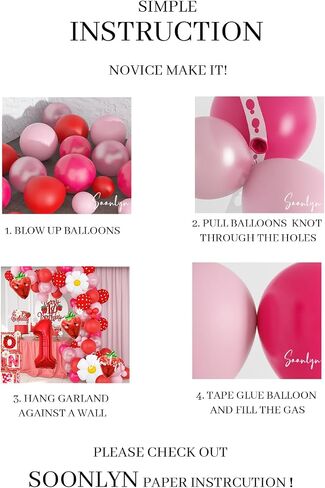 Soonlyn Berry First Birthday Decor 12Ft Strawberry Balloon Arch Kit with Strawberry Balloons Garland Foil First Daisy Dalloons for First Birthday Sweet Baby Shower, Red in Kuwait