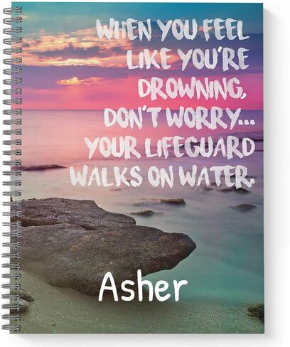 Lifeguard Personalized Religious Notebook/Journal, Laminated Soft Cover, 120 Pages of Your Selected Paper, Lay Flat Wire-o Spiral. Size: 8.5" x 11". Made in The USA in Saudi Arabia