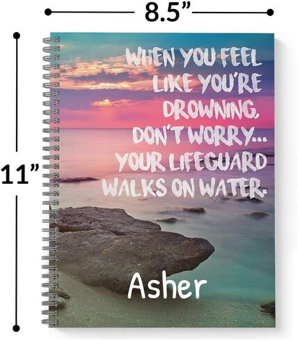 Lifeguard Personalized Religious Notebook/Journal, Laminated Soft Cover, 120 Pages of Your Selected Paper, Lay Flat Wire-o Spiral. Size: 8.5" x 11". Made in The USA in Saudi Arabia