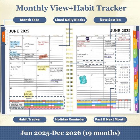 Jun 2025-Dec 2026 Academic Planner, 8.5 x 11 Monthly, Weekly, Daily Planner with Colorful Tabs, 19 Months Calendar Agenda College School Supplies for Student Teacher Organizer(Dark Blue) in Saudi Arabia