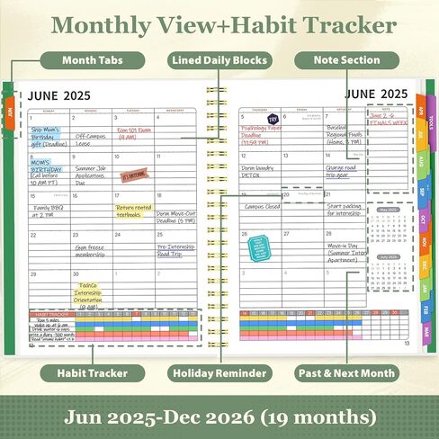 Jun 2025-Dec 2026 Academic Planner, 8.5 x 11 Monthly, Weekly, Daily Planner with Colorful Tabs, 19 Months Calendar Agenda College School Supplies for Student Teacher Organizer(Dark Blue) in Kuwait