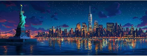 Reofrey Large Diamond Art Kits for Adults New York City, 30x80cm/12x31.5inch Full Drill Round Rhinestone Big Diamond Painting Kit Landscape, Cross Stitch Embroidery Canvas for Crafts Home Wall Decor in Saudi Arabia