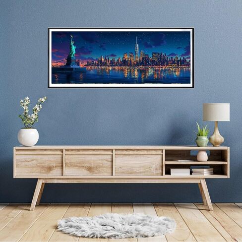 Reofrey Large Diamond Art Kits for Adults New York City, 30x80cm/12x31.5inch Full Drill Round Rhinestone Big Diamond Painting Kit Landscape, Cross Stitch Embroidery Canvas for Crafts Home Wall Decor in Saudi Arabia
