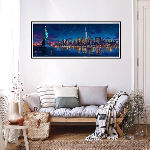 Reofrey Large Diamond Art Kits for Adults New York City, 30x80cm/12x31.5inch Full Drill Round Rhinestone Big Diamond Painting Kit Landscape, Cross Stitch Embroidery Canvas for Crafts Home Wall Decor in Saudi Arabia