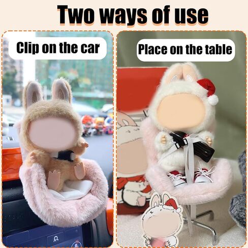 Doll Car Seat for 17cm Dolls with Air Vent Clip and Desktop Stand, Doll Accessories for 10-17cm Dolls, Cute and Functional Car Ornament for Blind Box Doll Fans (Pink) in Saudi Arabia