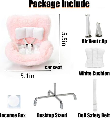 Doll Car Seat for 17cm Dolls with Air Vent Clip and Desktop Stand, Doll Accessories for 10-17cm Dolls, Cute and Functional Car Ornament for Blind Box Doll Fans (Pink) in Saudi Arabia