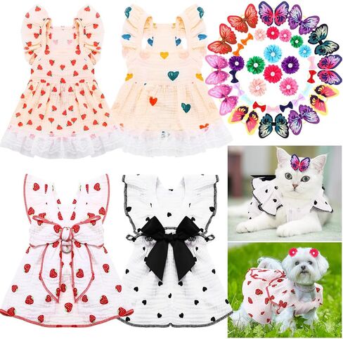 Janinka 4 PCS Dog Dog for Dogs Small Dogs Dress مع 36 PCS أقواس الشعر مع أشرطة مطاطية ملحقات الشعر الملونة للحيوانات الأليفة إكسسوارات التهوية للحيوانات الأليفة الصغيرة المتوسطة in Saudi Arabia