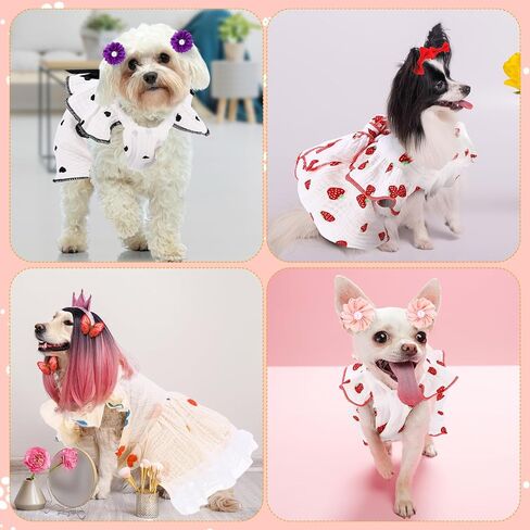 Janinka 4 PCS Dog Dog for Dogs Small Dogs Dress مع 36 PCS أقواس الشعر مع أشرطة مطاطية ملحقات الشعر الملونة للحيوانات الأليفة إكسسوارات التهوية للحيوانات الأليفة الصغيرة المتوسطة in Saudi Arabia