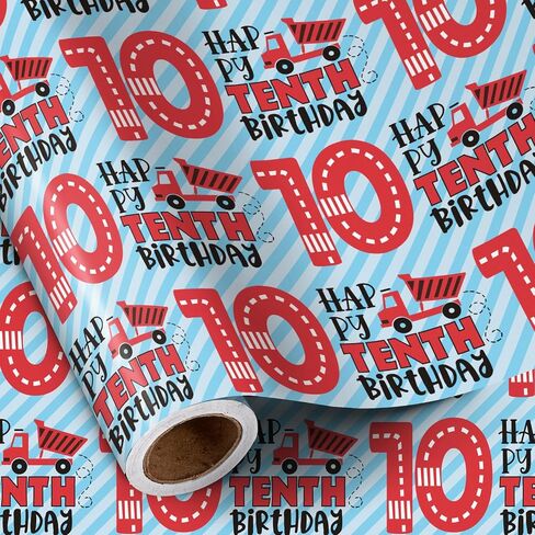 RUSPEPA 4th Birthday Wrapping Paper for Boys, Mini Roll, Truck & Happy Fourth Birthday Stripe Design, 17 Inches x 16.4 Feet in Saudi Arabia