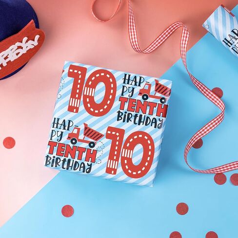 RUSPEPA 4th Birthday Wrapping Paper for Boys, Mini Roll, Truck & Happy Fourth Birthday Stripe Design, 17 Inches x 16.4 Feet in Saudi Arabia