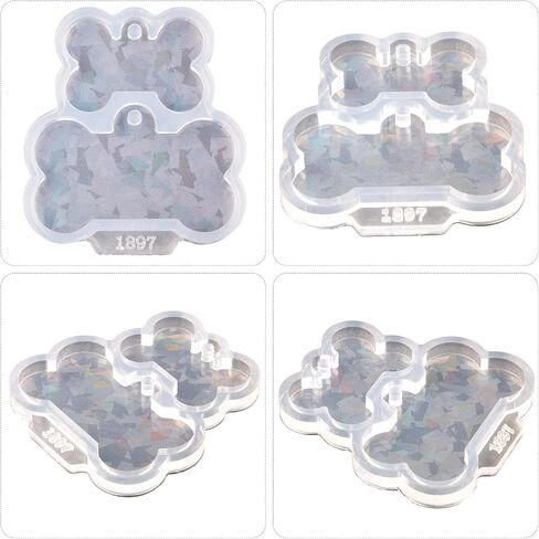 Angel Wings Cute Dog Bone Shape Silicone Mold Holographic Resin Molds for DIY Pet Tag Keychain Pendant Charm Crafts in Saudi Arabia