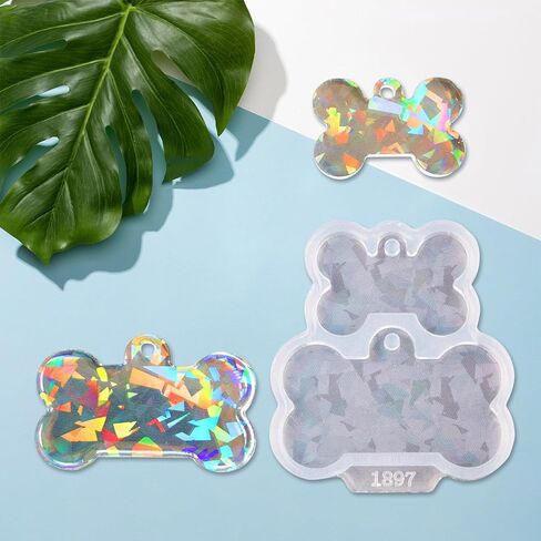 Angel Wings Cute Dog Bone Shape Silicone Mold Holographic Resin Molds for DIY Pet Tag Keychain Pendant Charm Crafts in Saudi Arabia