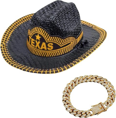 3-Piece Western Style Doll Clothes - Compatible with LBB 5.91-6.7inch Dolls as Accessories Only, Western Cowboy Straw Hat & Hip Hop Necklace Set, ropa para 17cm Doll (White Hat Set) in Saudi Arabia