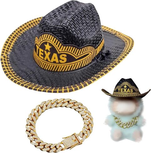 3-Piece Western Style Doll Clothes - Compatible with LBB 5.91-6.7inch Dolls as Accessories Only, Western Cowboy Straw Hat & Hip Hop Necklace Set, ropa para 17cm Doll (White Hat Set) in Saudi Arabia