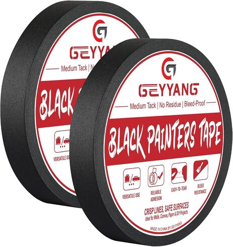 Geyyang Black Painters Tape - 0.75 بوصة × 55 ياردات × 2 لفات ، شريط تقنيع من الدرجة المهنية للطلاء ، الحرف اليدوية ، المنزل والسيارات | لا بقايا ، التصاق متعدد السطح in Kuwait