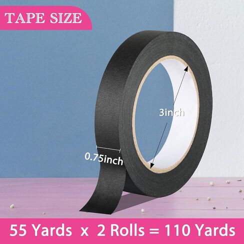 Geyyang Black Painters Tape - 0.75 بوصة × 55 ياردات × 2 لفات ، شريط تقنيع من الدرجة المهنية للطلاء ، الحرف اليدوية ، المنزل والسيارات | لا بقايا ، التصاق متعدد السطح in Kuwait