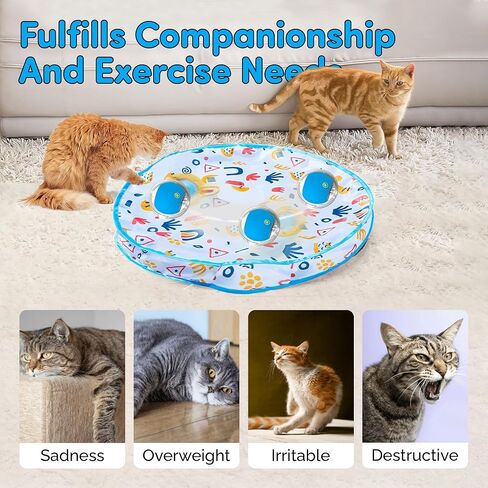ألعاب Cat Interactive Brylex ، كرة متداولة تنشيطها مع حصيرة اللعب ، لعبة إخفاء تلقائية للبحث عنها ، أوضاع سريعة وبطيئة ، لعبة إثراء القطط القابلة لإعادة الشحن USB ، 28 "حصيرة. in Kuwait