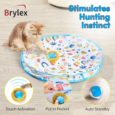 ألعاب Cat Interactive Brylex ، كرة متداولة تنشيطها مع حصيرة اللعب ، لعبة إخفاء تلقائية للبحث عنها ، أوضاع سريعة وبطيئة ، لعبة إثراء القطط القابلة لإعادة الشحن USB ، 28 "حصيرة. in Kuwait