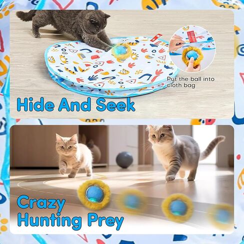ألعاب Cat Interactive Brylex ، كرة متداولة تنشيطها مع حصيرة اللعب ، لعبة إخفاء تلقائية للبحث عنها ، أوضاع سريعة وبطيئة ، لعبة إثراء القطط القابلة لإعادة الشحن USB ، 28 "حصيرة. in Kuwait