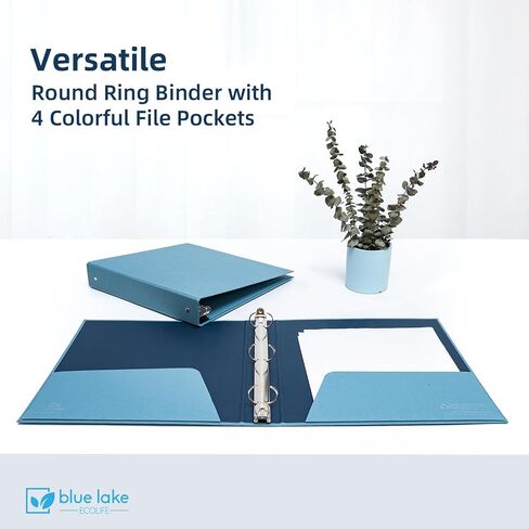 Blue Lake ECOLIFE 3 Ring Binder 1 Inch with Interior Pockets, 2 Pack Plastic-Free Binder Organizer Students School Office Supplies in Kuwait