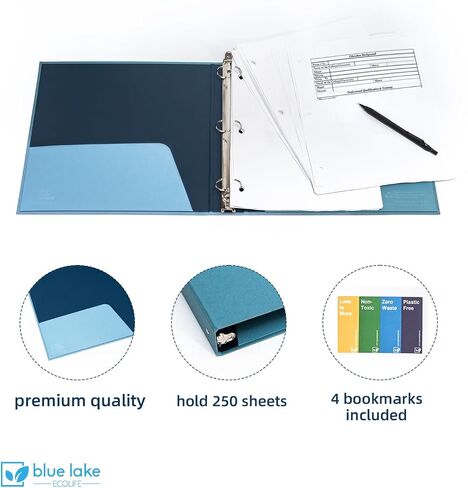 Blue Lake ECOLIFE 3 Ring Binder 1 Inch with Interior Pockets, 2 Pack Plastic-Free Binder Organizer Students School Office Supplies in Kuwait