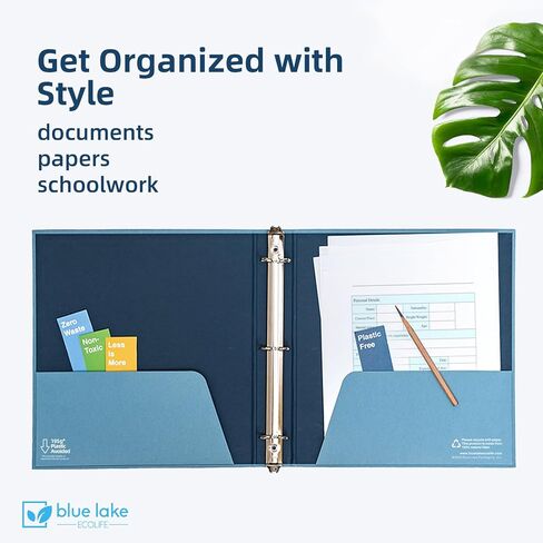 Blue Lake ECOLIFE 3 Ring Binder 1 Inch with Interior Pockets, 2 Pack Plastic-Free Binder Organizer Students School Office Supplies in Kuwait