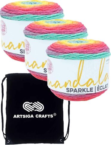 Lion Brand Mandala Sparkle Aquila 527-329 (3-Skeins - Same Dye Lot) DK Light Worsted #3 Acrylic Yarn for Crocheting and Knitting with Project Bag in Saudi Arabia