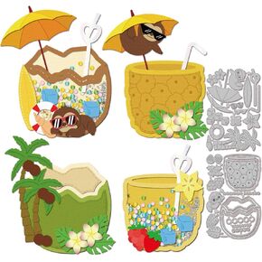GLOBLELAND Summer Coconut Drink Shake Cutting Dies for DIY Scrapbooking Metal Fruit Flowers Cut Dies Cake Balloons Sloth Die Cuts for Card Making Embossing Photo Album Craft Decor