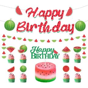 Watermelon Birthday Party Banner, Red Green Happy Birthday Party Sign, Summer Fruit Watermelon Themed Party Bunting Supplies, Kids Baby Shower Birthday Party Decsorations