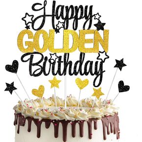 9pcs Happy Golden Birthday Cake Topper - Golden Birthday Party Decorations for Kids Adults, 10th 13th 14th 16th 18th 30th 50th 60th Cake Decorations
