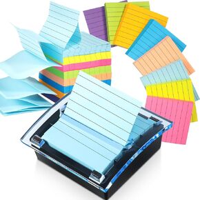 Fainne 9 Pcs Sticky Note and Dispenser, Includes Sticky Note Holder and 8 Bright Color Pop up Notes Acrylic Pop up Post Holder 3 x 3 Inch Self Stick Pads for Home School Office, 100 Sheet Per Pad