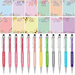 24 Pcs Biblical Sticky Notes Christian Stylus Ballpoint Pens Bible Verse Pens 3 x 4 Inch Religious Sticky Note Pads with Pen Set for Reminders Studying Office School
