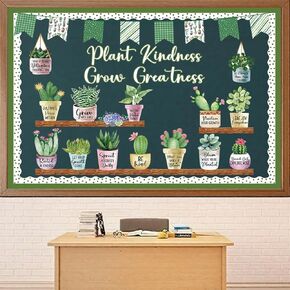 55 Pcs Plant Bulletin Board Decoration Plant Kindness Grow Greatness Bulletin Board Set Greenery Cutouts Positive Succulent Potted Kits for Back to School Classroom Elementary Teacher Decor