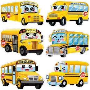 144 Pcs School Bus Bulletin Board Cutouts with 300 Adhesive Dots, Yellow Bus Party Bulletin Board Classroom Decoration for Teacher Student Back to School Party Supplies