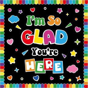 Classroom Bulletin Board Decorations Welcome Back to School Bulletin Board Set I'm So Glad You're Here Motivational Classroom Decorations Colorful Cutouts for Teacher Kindergarten Preschool Wall Decor