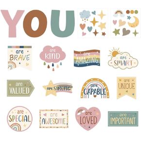 Motivational Inspirational Bulletin Board Decorations Set, 37PCS Positive Saying Classroom Must Have, Affirmation Station Paper Cutout Classroom Decor Posters for Wall Door Window (Colorful)
