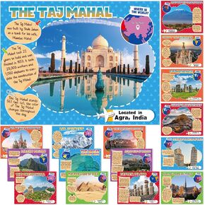 Cholemy 16 Pcs Cultures Around the World Posters Social Studies Classroom Decorations World Landmarks Poster Set Multicultural Classroom Decors for Teachers Back to School Party Decors Supplies