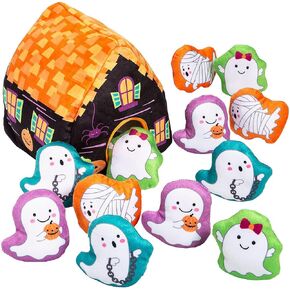 Adorable Multicolor Haunted House with Assorted Design Stuffed Peekaboo Figures - 6.5" x 7" - 3.5" - (Set of 13) - Perfect for Halloween Decorations, Trick-or-Treat Goodie Bags, and Spooky Gifts