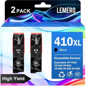 LEMERO Remanufactured Ink Cartridge Replacement for Epson 410XL 410 XL T410XL to use with Epson Expression XP-640 XP-830 XP-7100 XP-530 XP-630 XP-635 (High Capacity Black) 2 Pack