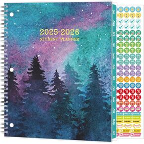 student planner 2025-2026, Weekly ＆ Monthly Academic Year Planner Calendar, Jul 2025 - Jun 2026, 8.5" x 10.5", School Planner 2025-2026 with Stickers, Flexible Cover, Pocket, Tabs, Watercolor Starry Sky