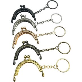 5 Pieces Metal Kiss Clasp Lock with Keychain Purse Clasps Frame Clasp Lock Snap Semicircle Metal Purse Coin Bag Frame for DIY Handmade Craft Bag, 2 Inch J004