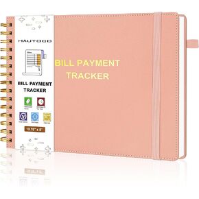 HAUTOCO Hardcover Bill Tracker Notebook Horizontal Monthly Bill Payment Organizer for Personal Budgeting Home Finance with 2 Storage Pocket Expense Checklist Tracking Planner 10.78 x 8'', Olive Green
