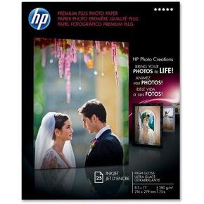 HP HP Premium Plus Photo Paper, High-Gloss, 8-1/2 x 11, 25 Sheets per Pack