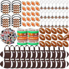 Aoriher 194 Pcs Football Party Favors Set Football Goodie Bag- Silicone Charm Bracelets, Mini Bouncy Balls, Toy Keychains, Non Woven Gift Goodie Bags, Sticker Eraser for Sports Party Supplies