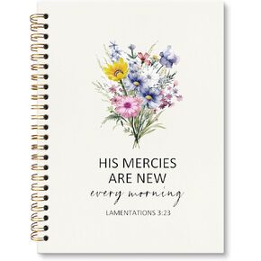Christian Bible Journal Notebook, Religious Scripture Prayer Floral Notebooks, Bible Notes Journal for Women, His Mercies Are New Every Morning,A5 Spiral Notebook Journal with Bible Verses