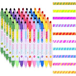 Marspark 50 Pcs Magic Color Changing Markers Bulk Assorted Colors Fluorescent Erasable Highlightes Pens Double Head Highlighter for School Office DIY Cartoon Diary Note Taking Drawing