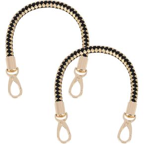 2PCS 16.3 Inch Braided Purse Straps Coffee Short Handbag Handles Replacement PU Leather Underarm Tote Bag Supplies with Golden Clasps for Women Bags DIY Handbag Making Replacement